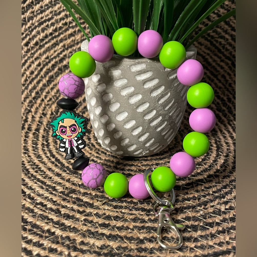 Beetle Juice Beaded Keychain Wristlet